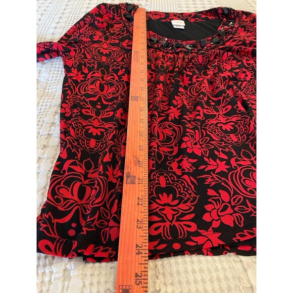 Covington Womens Blouse Size Large Red Black Embellished Neckline Dressy Flowy - Picture 9 of 11